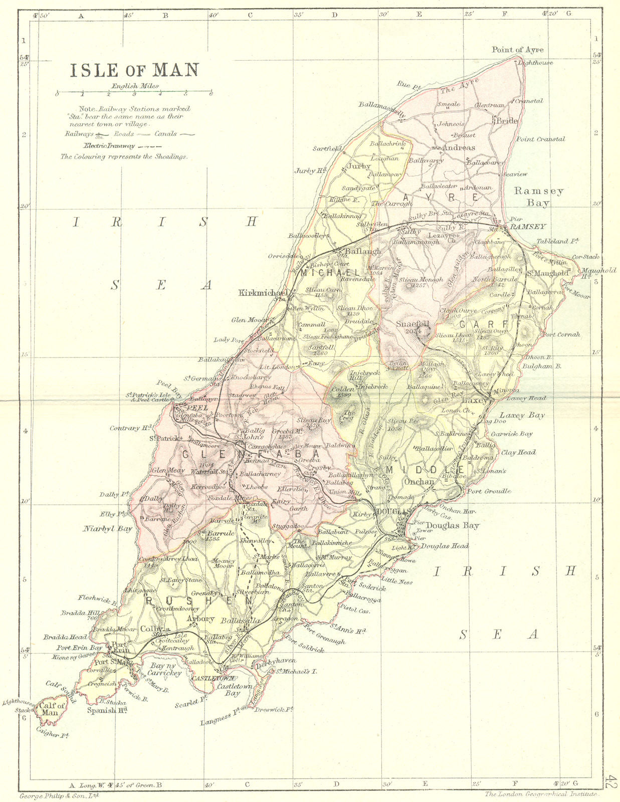 IOM. Isle of Man. Philip 1890 old antique vintage map plan chart